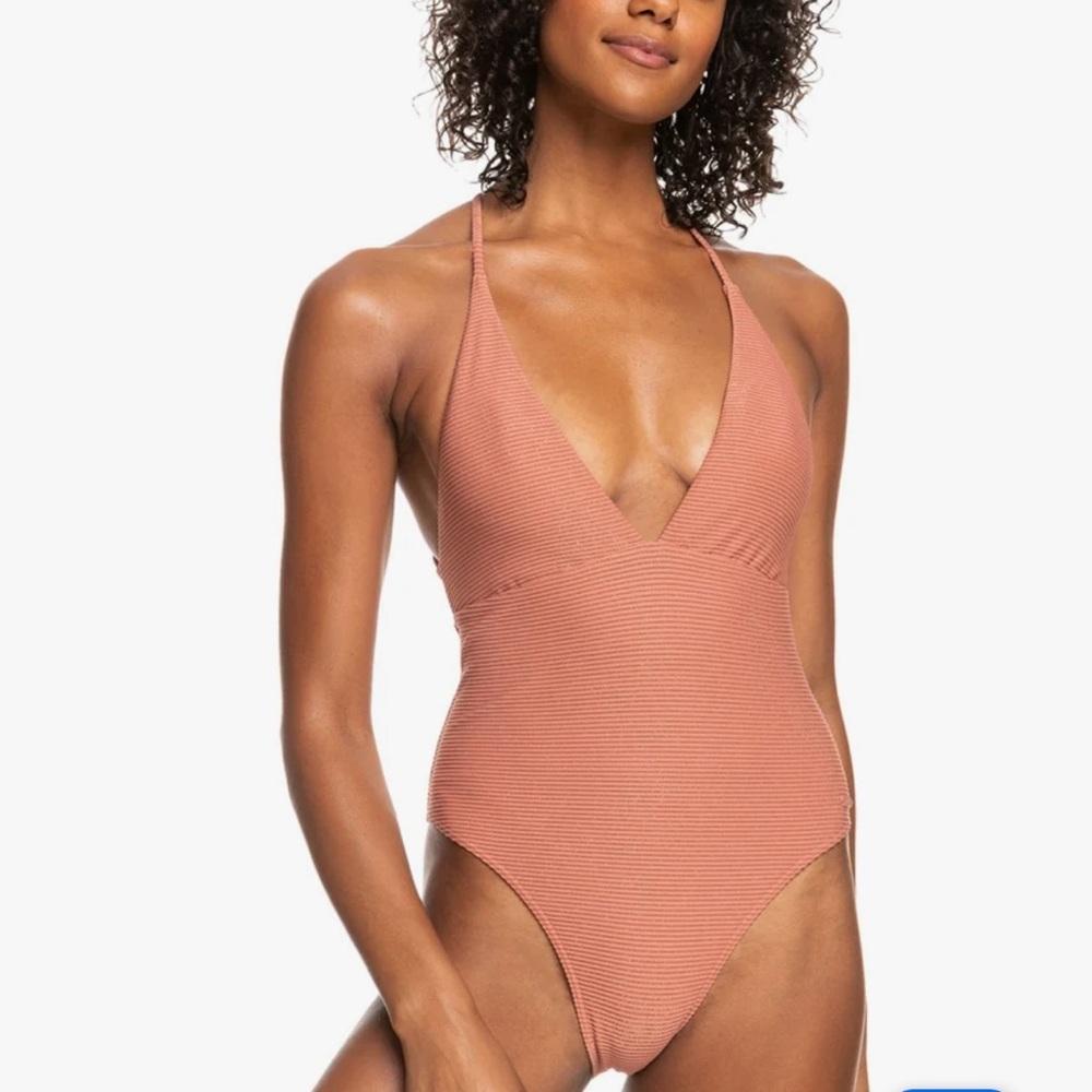 Roxy Brown One Piece Swimsuit Plunging V-neckline